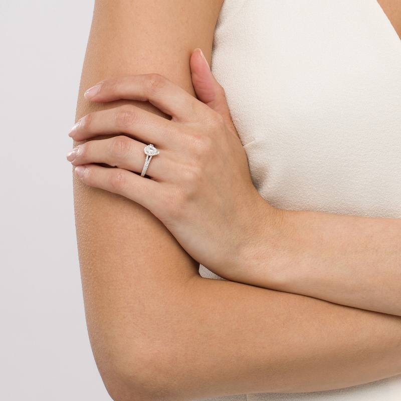 Main Image 2 of Celebration Infinite™ 1 CT. T.W. Certified Pear-Shaped Diamond Frame Engagement Ring in 14K White Gold (I/SI2)