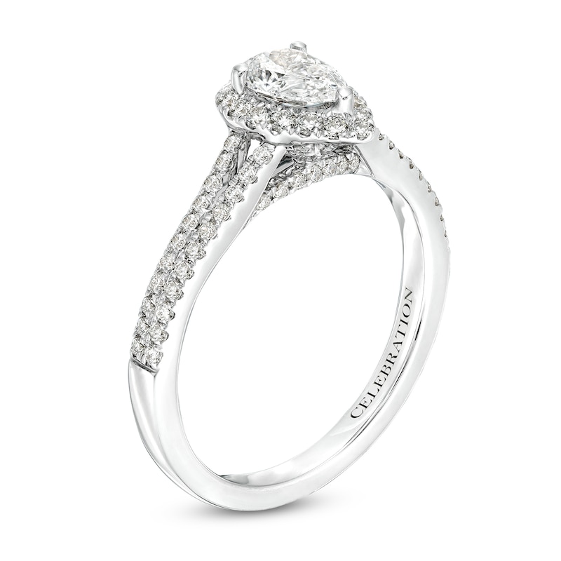 Main Image 3 of Celebration Infinite™ 1 CT. T.W. Certified Pear-Shaped Diamond Frame Engagement Ring in 14K White Gold (I/SI2)