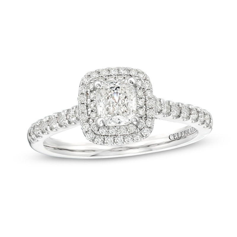 Main Image 1 of Celebration Infinite™ 1 CT. T.W. Certified Cushion-Cut Diamond Frame Engagement Ring in 14K White Gold (I/SI2)