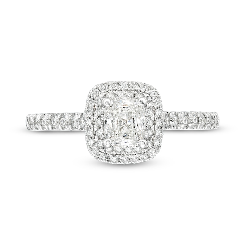 Main Image 3 of Celebration Infinite™ 1 CT. T.W. Certified Cushion-Cut Diamond Frame Engagement Ring in 14K White Gold (I/SI2)