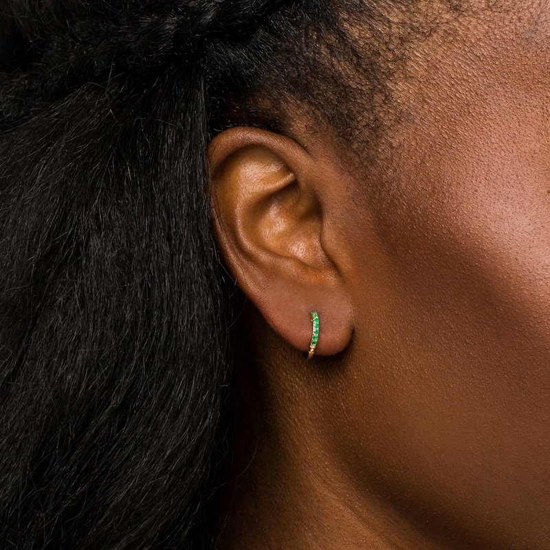 Main Image 2 of Emerald Huggie Hoop Earrings in 10K Gold