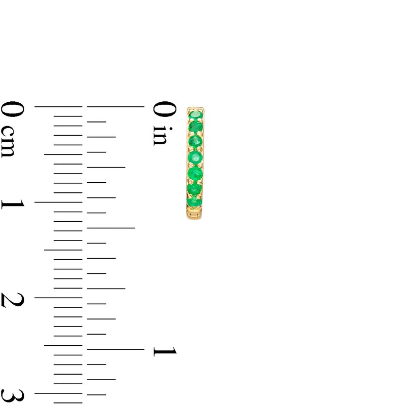 Main Image 3 of Emerald Huggie Hoop Earrings in 10K Gold