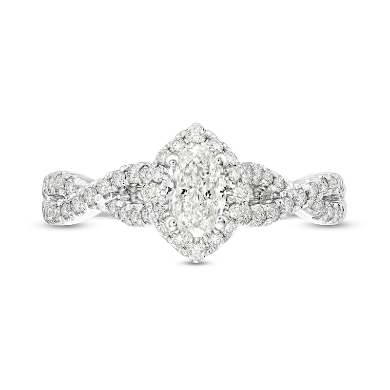 Main Image 4 of Celebration Infinite™ 1 CT. T.W. Certified Oval Diamond Frame Engagement Ring in 14K White Gold (I/SI2)