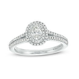 Celebration Infinite™ 3/4 CT. T.W. Certified Oval Diamond Frame Split Shank Engagement Ring in 14K White Gold (I/SI2)