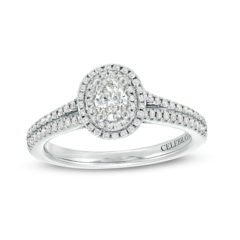 Celebration Infinite™ 3/4 CT. T.W. Certified Oval Diamond Frame Split Shank Engagement Ring in 14K White Gold (I/SI2)