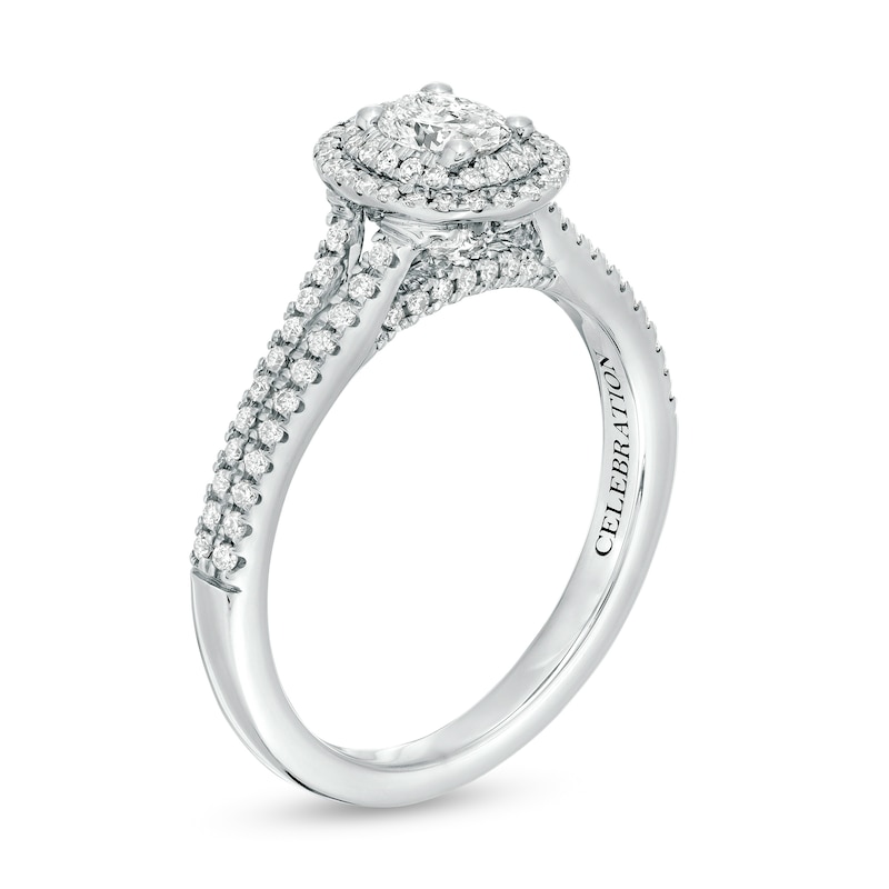 Main Image 3 of Celebration Infinite™ 3/4 CT. T.W. Certified Oval Diamond Frame Split Shank Engagement Ring in 14K White Gold (I/SI2)