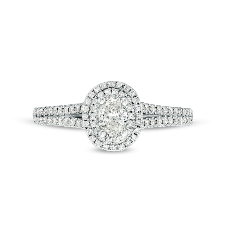 Celebration Infinite™ 3/4 CT. T.W. Certified Oval Diamond Frame Split Shank Engagement Ring in 14K White Gold (I/SI2)