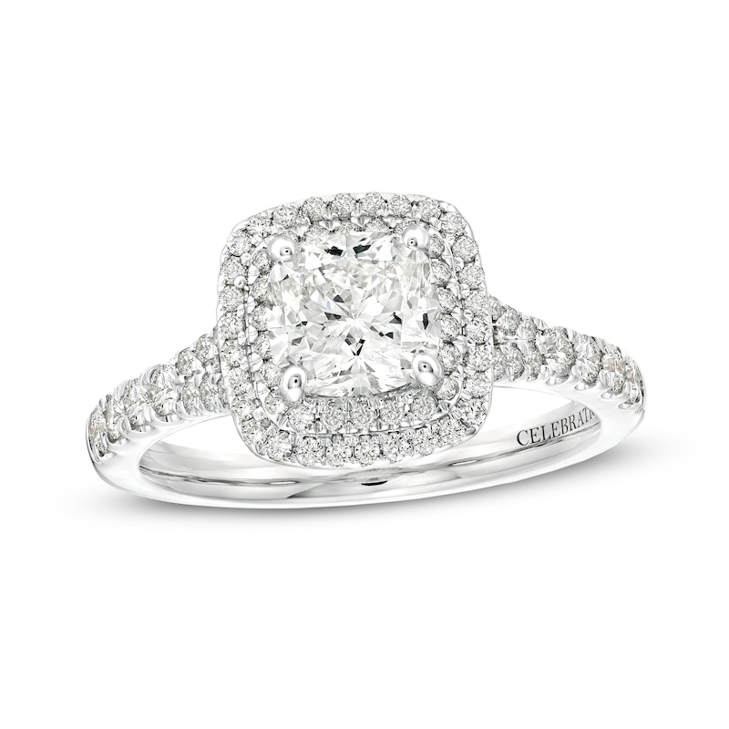 Main Image 1 of Celebration Infinite™ 1-5/8 CT. T.W. Certified Cushion-Cut Diamond Frame Engagement Ring in 14K White Gold (I/SI2)