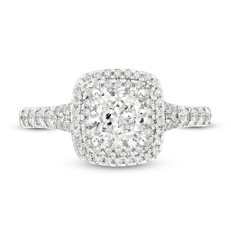 Main Image 4 of Celebration Infinite™ 1-5/8 CT. T.W. Certified Cushion-Cut Diamond Frame Engagement Ring in 14K White Gold (I/SI2)