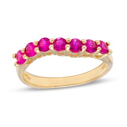 Lab-Created Ruby Seven Stone Band in Sterling Silver with 18K Gold Plate