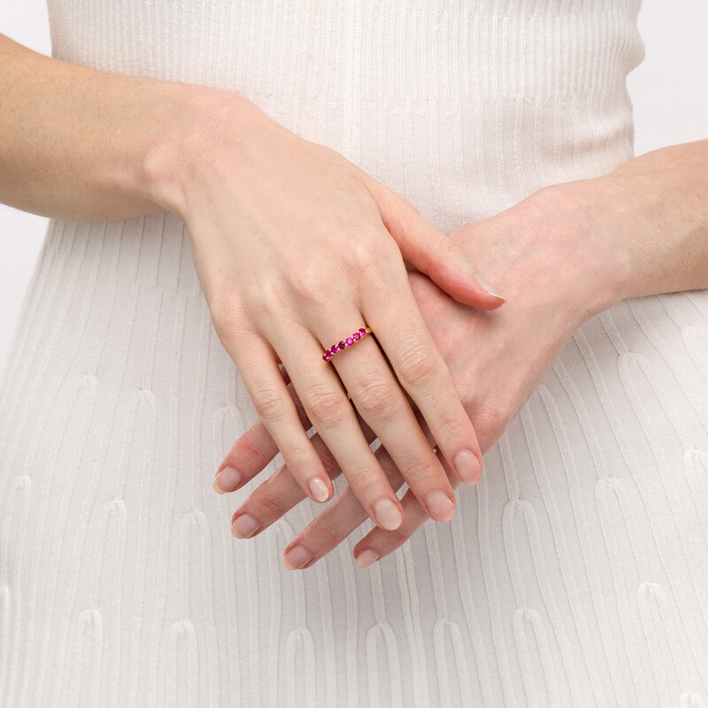 Main Image 2 of Lab-Created Ruby Seven Stone Band in Sterling Silver with 18K Gold Plate