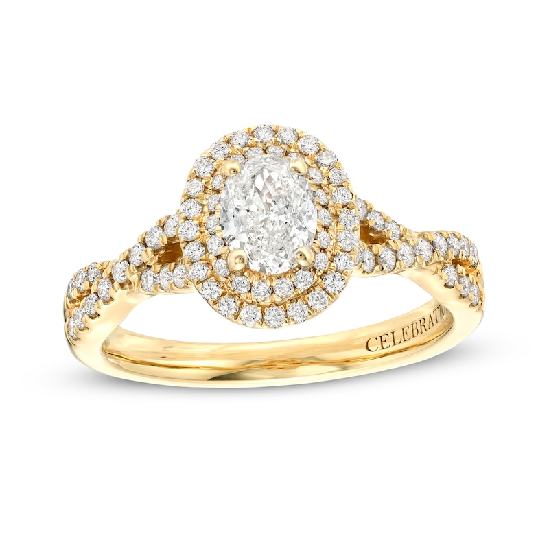 Celebration Infinite™ 1 CT. T.W. Certified Oval Diamond Double Frame Twist Shank Engagement Ring in 14K Gold (I/SI2)