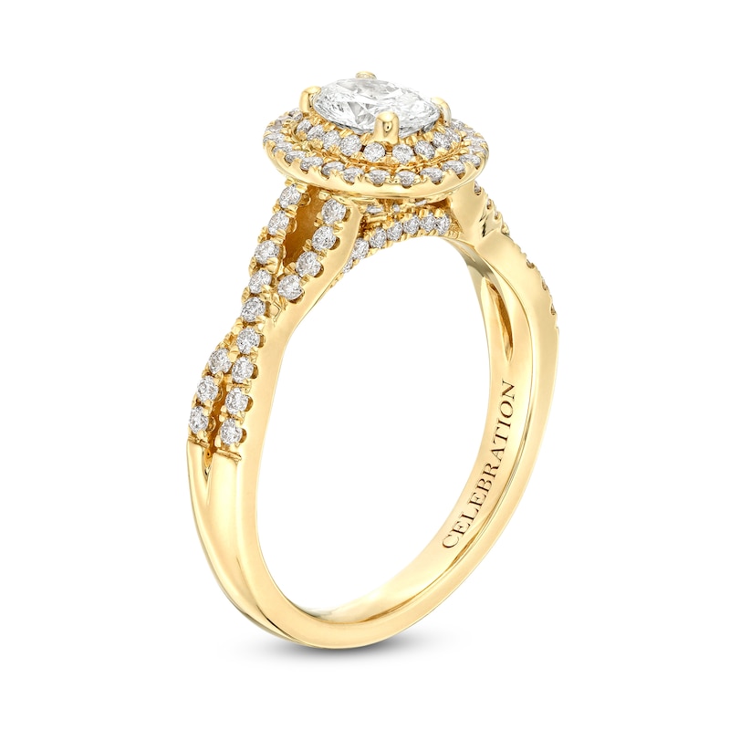 Main Image 2 of Celebration Infinite™ 1 CT. T.W. Certified Oval Diamond Double Frame Twist Shank Engagement Ring in 14K Gold (I/SI2)