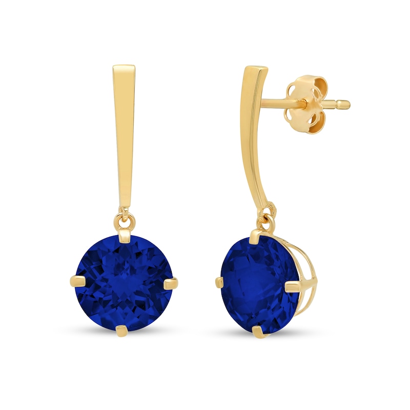 8.0mm Blue Lab-Created Sapphire Solitaire Drop Earrings in 14K Gold