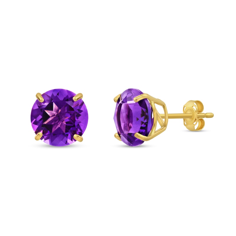 Main Image 1 of 9.0mm Amethyst Solitaire Stud Earrings in 14K Gold