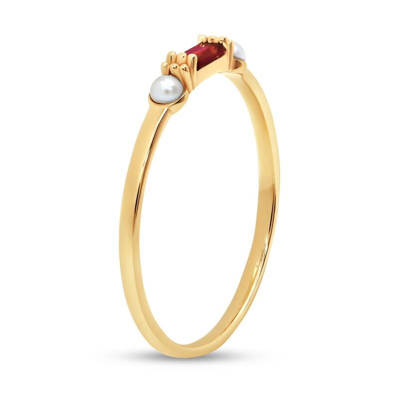 Main Image 2 of Sideways Baguette Garnet and Freshwater Cultured Pearl Side Accent Ring in 14K Gold