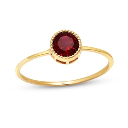 5.0mm Lab-Created Ruby Solitaire Bead Frame Ring in 14K Gold