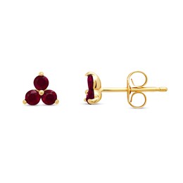 Lab-Created Ruby Trio Stud Earrings in 14K Gold