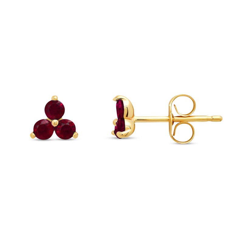 Main Image 1 of Lab-Created Ruby Trio Stud Earrings in 14K Gold