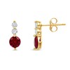 Thumbnail Image 1 of 5.0mm Lab-Created Ruby and White Lab-Created Sapphire Linear Three Stone Stud Earrings in 14K Gold