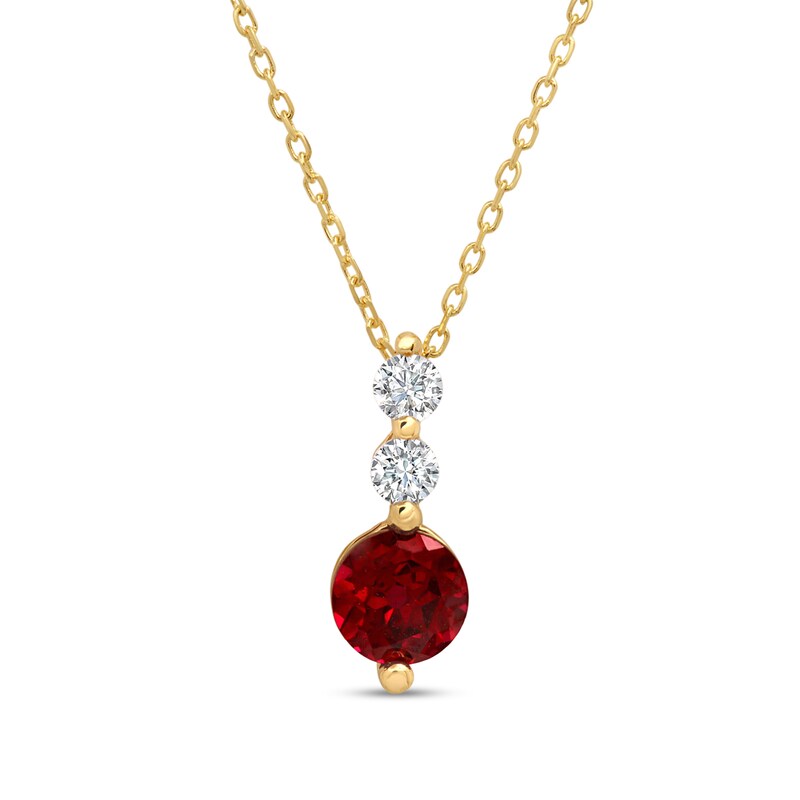 Main Image 1 of 5.0mm Lab-Created Ruby and White Lab-Created Sapphire Linear Three Stone Pendant in 14K Gold