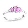 Thumbnail Image 1 of Oval Pink Sapphire and Diamond Accent Three Stone Ring in 14K White Gold