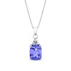 Thumbnail Image 1 of Cushion-Cut Tanzanite and 1/20 CT. T.W. Diamond Tri-Top Drop Pendant in 14K White Gold