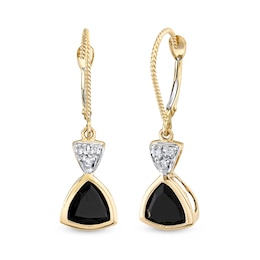 7.0mm Trillion-Cut Onyx and 1/20 CT. T.W. Diamond Tri-Top Rope-Textured Drop Earrings in 14K Gold