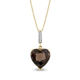 12.0mm Heart-Shaped Faceted Smoky Quartz and Diamond Accent Linear Drop Pendant in 14K Gold