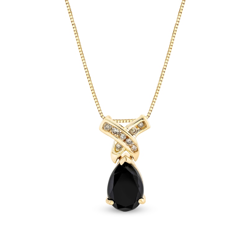 Main Image 1 of Pear-Shaped Onyx and 1/8 CT. T.W. Diamond Twist Ribbon Bale Pendant in 14K Gold