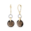 Thumbnail Image 0 of 12.0mm Faceted Smoky Quartz and 1/6 CT. T.W. Diamond Open Circle Rope-Textured Drop Earrings in 14K Gold