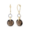 Thumbnail Image 1 of 12.0mm Faceted Smoky Quartz and 1/6 CT. T.W. Diamond Open Circle Rope-Textured Drop Earrings in 14K Gold