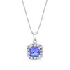 Thumbnail Image 1 of 6.0mm Cushion-Cut Tanzanite and 1/4 CT. T.W. Diamond Frame Drop Pendant in 14K White Gold
