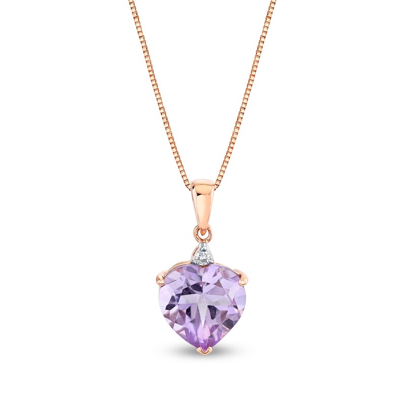 10.0mm Heart-Shaped Pink Quartz and Diamond Accent Drop Pendant in 14K Rose Gold