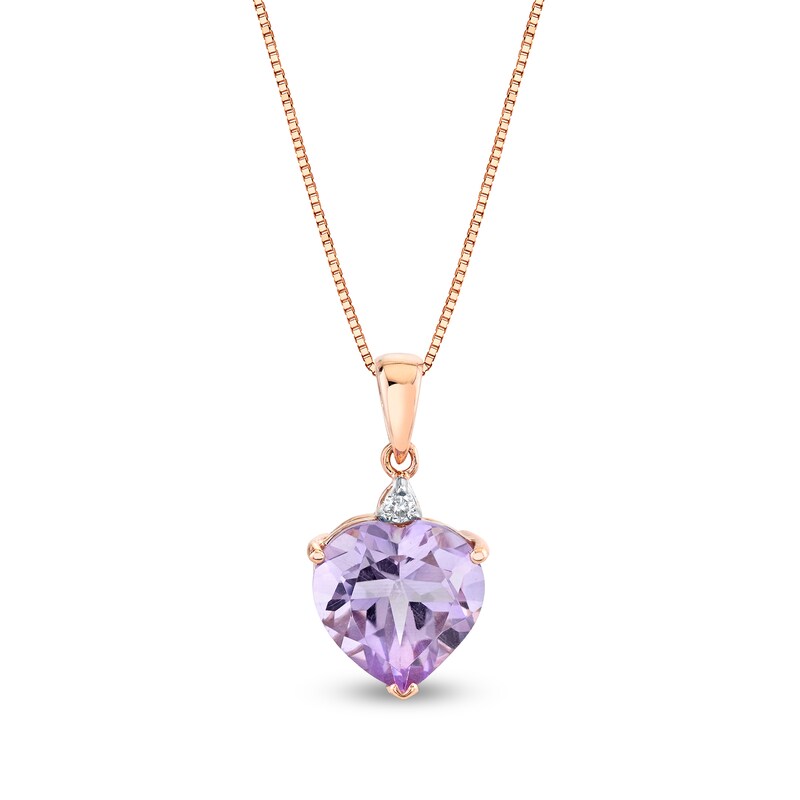 Main Image 1 of 10.0mm Heart-Shaped Pink Quartz and Diamond Accent Drop Pendant in 14K Rose Gold