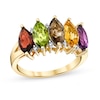 Thumbnail Image 1 of Marquise Multi-Gemstone and 1/20 CT. T.W. Diamond Five Stone Split Shank Ring in 14K Gold