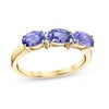 Thumbnail Image 1 of Sideways Oval Tanzanite and 1/20 CT. T.W. Diamond Duo Alternating Three Stone Ring in 14K Gold