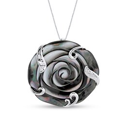 Black Mother-of-Pearl Rose Flower Pendant in Sterling Silver