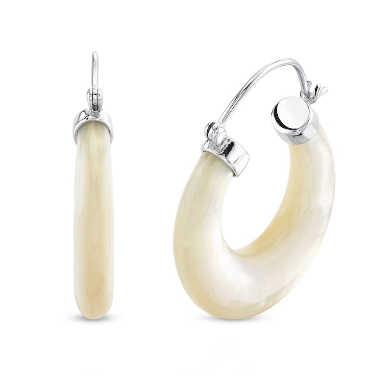 Main Image 1 of 30.0mm Half-Moon Mother-of-Pearl Hoop Earrings in Sterling Silver