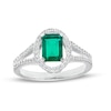 Thumbnail Image 1 of Emerald-Cut Lab-Created Emerald and White Sapphire Oval Frame Split Shank Ring in Sterling Silver