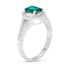Thumbnail Image 3 of Emerald-Cut Lab-Created Emerald and White Sapphire Oval Frame Split Shank Ring in Sterling Silver