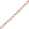 Thumbnail Image 1 of Morganite and White Lab-Created Sapphire Sun Watch Link Bracelet in Sterling Silver with 18K Rose Gold Plate - 7.25"