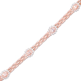 Morganite and White Lab-Created Sapphire Sun Watch Link Bracelet in Sterling Silver with 18K Rose Gold Plate - 7.25&quot;