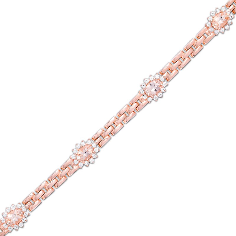 Main Image 1 of Morganite and White Lab-Created Sapphire Sun Watch Link Bracelet in Sterling Silver with 18K Rose Gold Plate - 7.25"