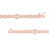 Thumbnail Image 3 of Morganite and White Lab-Created Sapphire Sun Watch Link Bracelet in Sterling Silver with 18K Rose Gold Plate - 7.25"