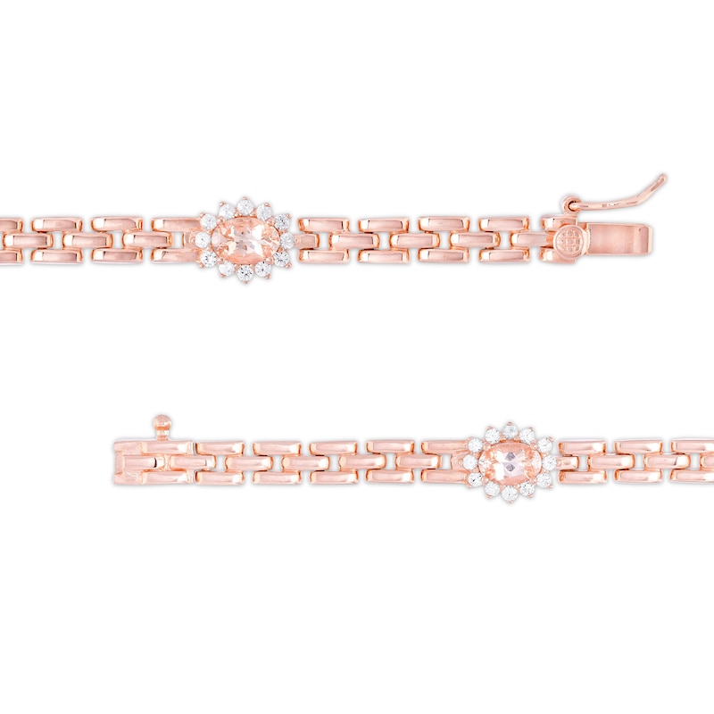 Main Image 3 of Morganite and White Lab-Created Sapphire Sun Watch Link Bracelet in Sterling Silver with 18K Rose Gold Plate - 7.25"