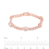Thumbnail Image 4 of Morganite and White Lab-Created Sapphire Sun Watch Link Bracelet in Sterling Silver with 18K Rose Gold Plate - 7.25"