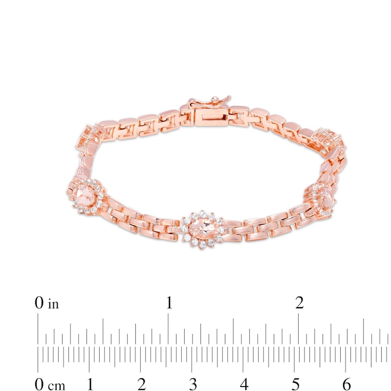 Main Image 4 of Morganite and White Lab-Created Sapphire Sun Watch Link Bracelet in Sterling Silver with 18K Rose Gold Plate - 7.25"
