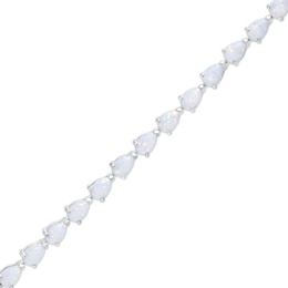 Pear-Shaped Lab-Created Opal Sideways Line Bracelet in Sterling Silver - 7.25&quot;