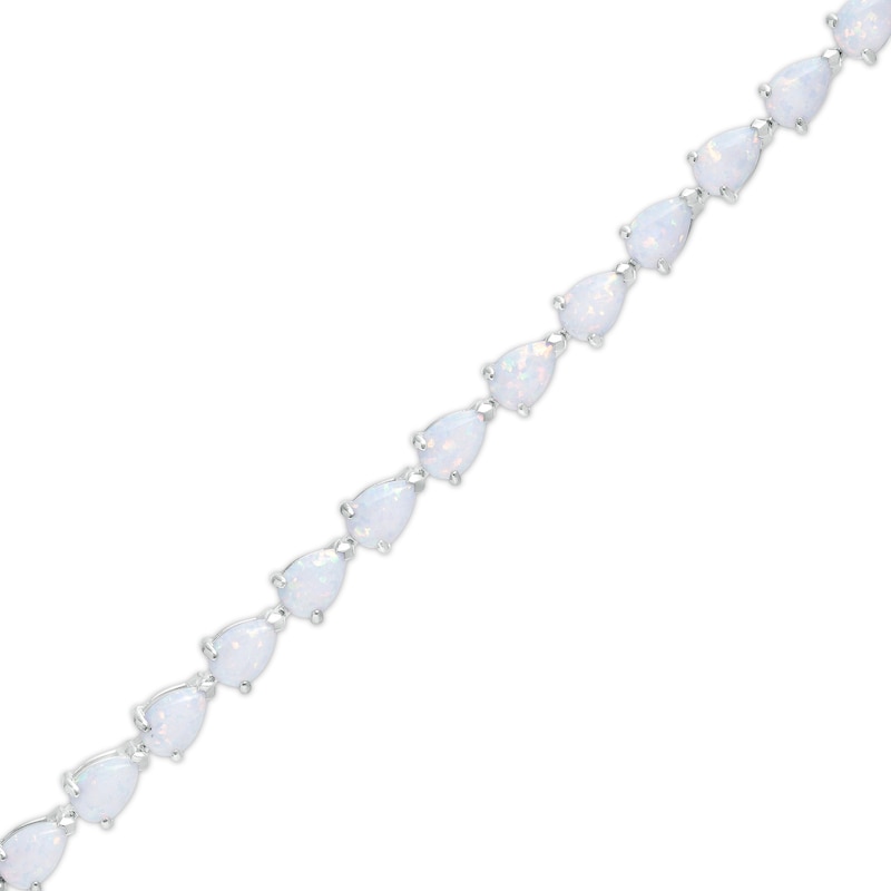 Main Image 1 of Pear-Shaped Lab-Created Opal Sideways Line Bracelet in Sterling Silver - 7.25"